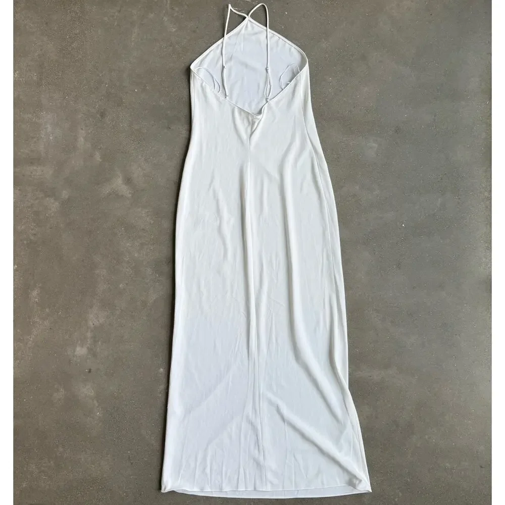 Amanda Uprichard White Halter Open Back Midi Dress Women’s Medium‎ Minimalist